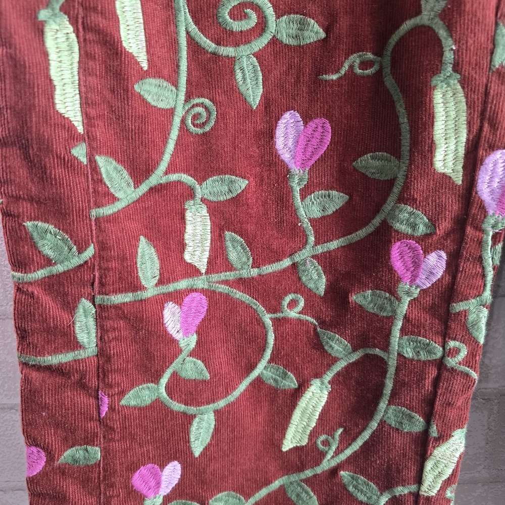 Samantha Pleet Sweet Pea Embroidered Plank Pants Wide Leg Sienna Brown Size 26/8 - Picture 6 of 15